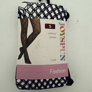 2 PAIR JOYSPUN FASHION TIGHTS / NAVY FISHNET‎ & BLACK OPAQUE / SIZE S / NEW